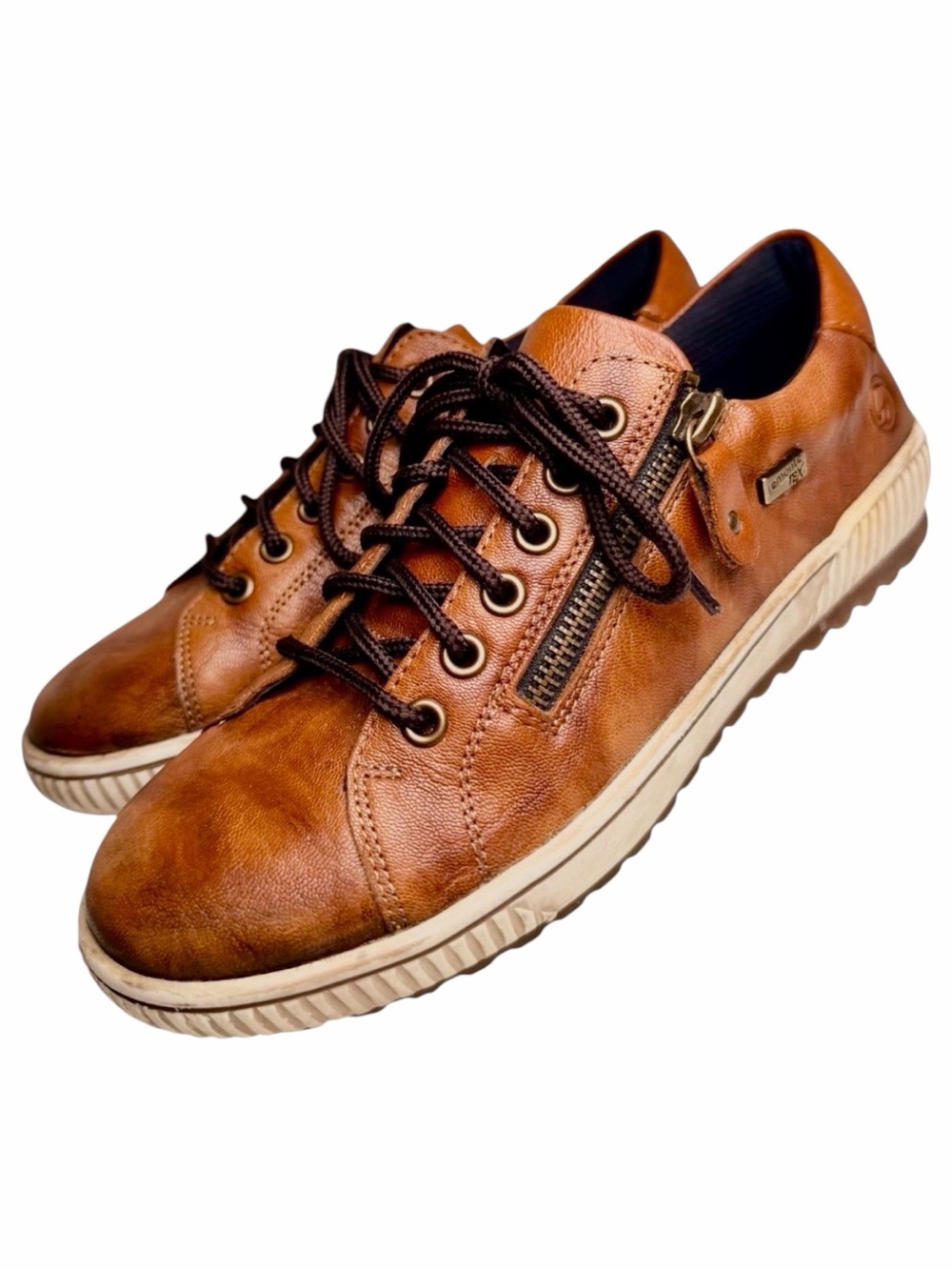 Remonte D0700 Maditta Cognac Leather RemonteTEX Zip Sneakers Women 7.5 EU38 - Picture 2 of 16